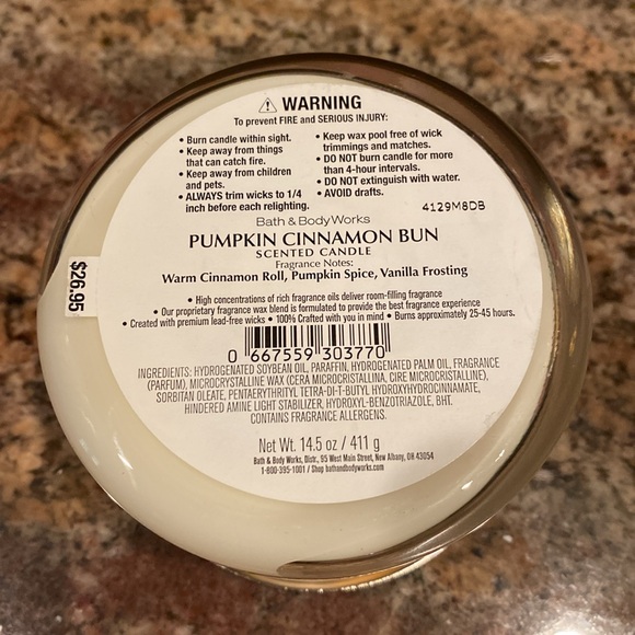 🎃”PUMPKIN CINNAMON BUN” BBW/WB, 3-Wick Scented Candle, 14.5 oz / 411 g, NWT base - Picture 6 of 7